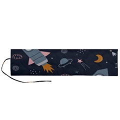 Space Background Illustration With Stars And Rocket Seamless Vector Pattern Roll Up Canvas Pencil Holder (l)