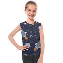 Space Background Illustration With Stars And Rocket Seamless Vector Pattern Kids  Mesh Tank Top