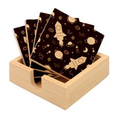 Space Background Illustration With Stars And Rocket Seamless Vector Pattern Bamboo Coaster Set