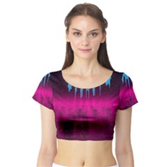 Futuristic Cityscape Short Sleeve Crop Top