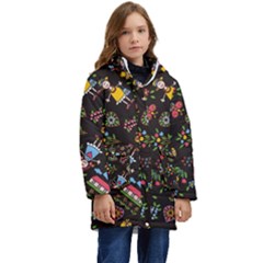 Cartoon Texture Kid s Hooded Longline Puffer Jacket