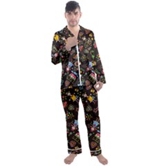 Cartoon Texture Men s Long Sleeve Satin Pajamas Set