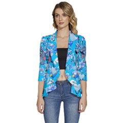 Blue Stitch Aesthetic Women s 3/4 Sleeve Ruffle Edge Open Front Jacket by Salman4z