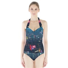 Cityscape Digital Art Halter Swimsuit by Salman4z