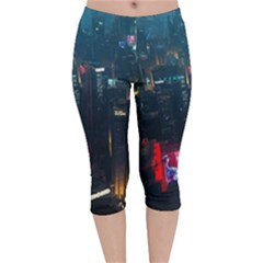 Cityscape Digital Art Velvet Capri Leggings  by Salman4z