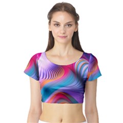 Colorful 3d Waves Creative Wave Waves Wavy Background Texture Short Sleeve Crop Top