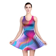 Colorful 3d Waves Creative Wave Waves Wavy Background Texture Reversible Skater Dress