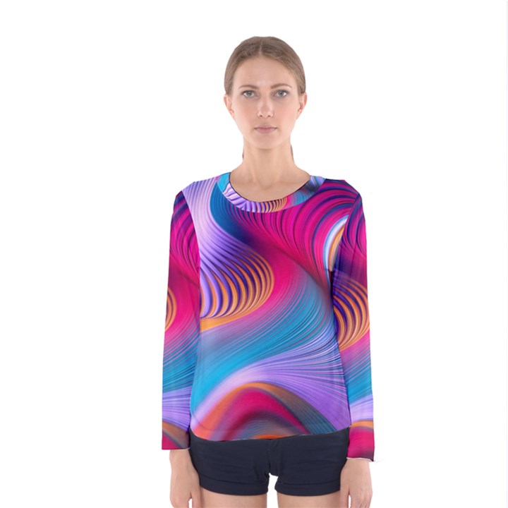 Colorful 3d Waves Creative Wave Waves Wavy Background Texture Women s Long Sleeve Tee