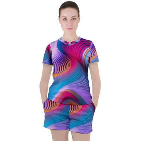 Colorful 3d Waves Creative Wave Waves Wavy Background Texture Women s Tee And Shorts Set by Salman4z