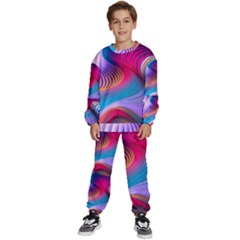 Colorful 3d Waves Creative Wave Waves Wavy Background Texture Kids  Sweatshirt Set