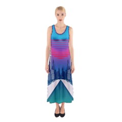 Retro Cityscape Artist Artwork Digital Art Sleeveless Maxi Dress