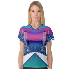 Retro Cityscape Artist Artwork Digital Art V-Neck Sport Mesh Tee