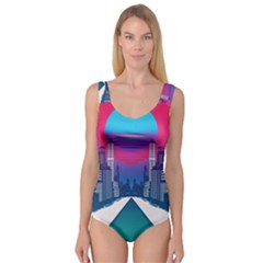 Retro Cityscape Artist Artwork Digital Art Princess Tank Leotard 