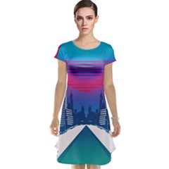 Retro Cityscape Artist Artwork Digital Art Cap Sleeve Nightdress