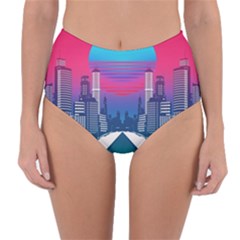 Retro Cityscape Artist Artwork Digital Art Reversible High-Waist Bikini Bottoms