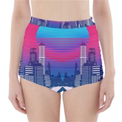 Retro Cityscape Artist Artwork Digital Art High-Waisted Bikini Bottoms