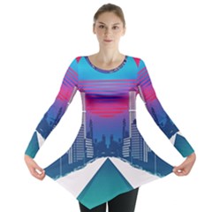 Retro Cityscape Artist Artwork Digital Art Long Sleeve Tunic 