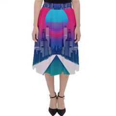 Retro Cityscape Artist Artwork Digital Art Classic Midi Skirt