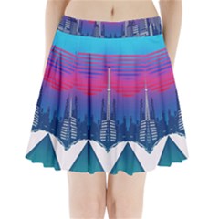 Retro Cityscape Artist Artwork Digital Art Pleated Mini Skirt