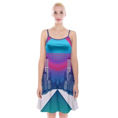 Retro Cityscape Artist Artwork Digital Art Spaghetti Strap Velvet Dress