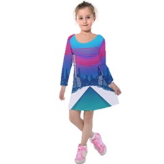 Retro Cityscape Artist Artwork Digital Art Kids  Long Sleeve Velvet Dress