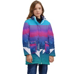 Retro Cityscape Artist Artwork Digital Art Kid s Hooded Longline Puffer Jacket