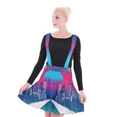 Retro Cityscape Artist Artwork Digital Art Suspender Skater Skirt