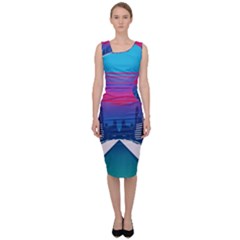 Retro Cityscape Artist Artwork Digital Art Sleeveless Pencil Dress