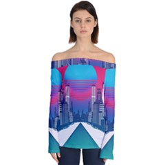 Retro Cityscape Artist Artwork Digital Art Off Shoulder Long Sleeve Top