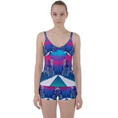 Retro Cityscape Artist Artwork Digital Art Tie Front Two Piece Tankini