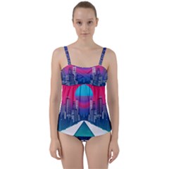 Retro Cityscape Artist Artwork Digital Art Twist Front Tankini Set