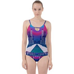 Retro Cityscape Artist Artwork Digital Art Cut Out Top Tankini Set