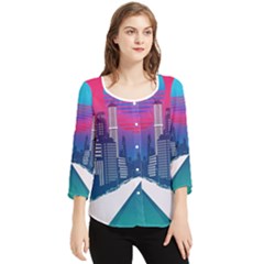 Retro Cityscape Artist Artwork Digital Art Chiffon Quarter Sleeve Blouse