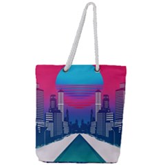 Retro Cityscape Artist Artwork Digital Art Full Print Rope Handle Tote (Large)