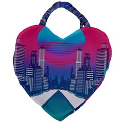 Retro Cityscape Artist Artwork Digital Art Giant Heart Shaped Tote