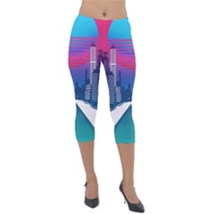 Retro Cityscape Artist Artwork Digital Art Lightweight Velour Capri Leggings 