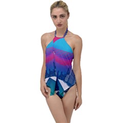 Retro Cityscape Artist Artwork Digital Art Go with the Flow One Piece Swimsuit