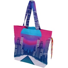 Retro Cityscape Artist Artwork Digital Art Drawstring Tote Bag by Salman4z