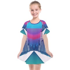 Retro Cityscape Artist Artwork Digital Art Kids  Smock Dress