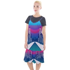 Retro Cityscape Artist Artwork Digital Art Camis Fishtail Dress