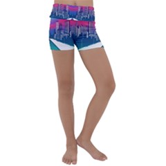 Retro Cityscape Artist Artwork Digital Art Kids  Lightweight Velour Yoga Shorts by Salman4z