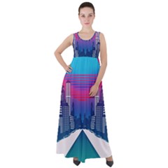 Retro Cityscape Artist Artwork Digital Art Empire Waist Velour Maxi Dress