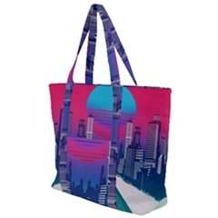 Retro Cityscape Artist Artwork Digital Art Zip Up Canvas Bag