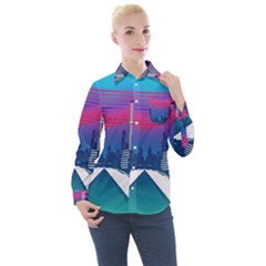 Retro Cityscape Artist Artwork Digital Art Women s Long Sleeve Pocket Shirt