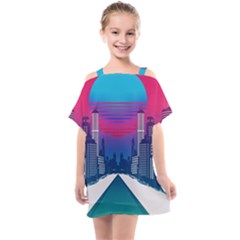 Retro Cityscape Artist Artwork Digital Art Kids  One Piece Chiffon Dress