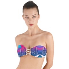 Retro Cityscape Artist Artwork Digital Art Twist Bandeau Bikini Top