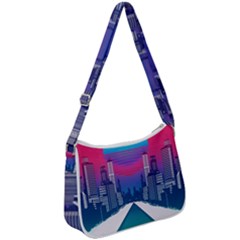 Retro Cityscape Artist Artwork Digital Art Zip Up Shoulder Bag