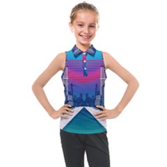 Retro Cityscape Artist Artwork Digital Art Kids  Sleeveless Polo Tee