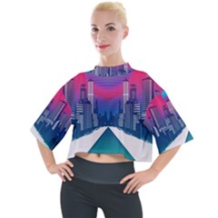 Retro Cityscape Artist Artwork Digital Art Mock Neck Tee