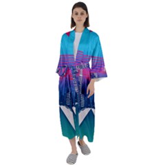 Retro Cityscape Artist Artwork Digital Art Maxi Satin Kimono